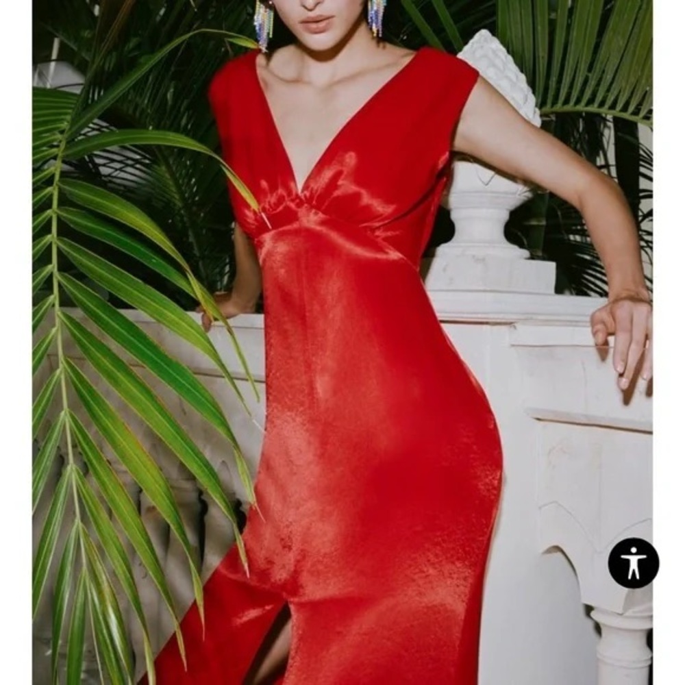 Red Sleeveless Satin Midi Zara Dress